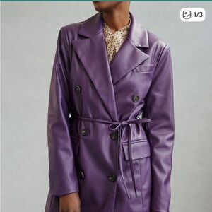 Avec Les Filles Purple Faux Leather Double Breasted Belted Trench Jacket XS